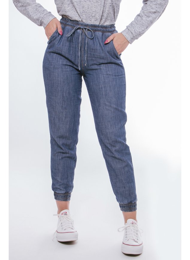 Calça jogger com cintura elástica * bolsos oblíquos rasgados, pernas retas  desgastadas, calças jeans, jeans femininos e roupas