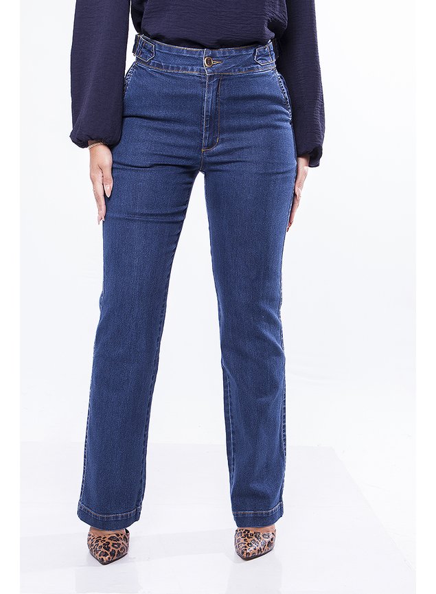 Calça Jeans Feminina Cós Alto Azul Escuro Poderosa - Lizare Moda