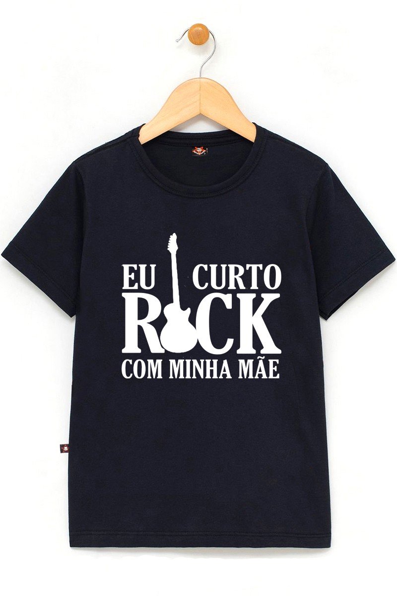 Camiseta Infantil Eu Curto Rock Com Minha Mãe 100% Algodão