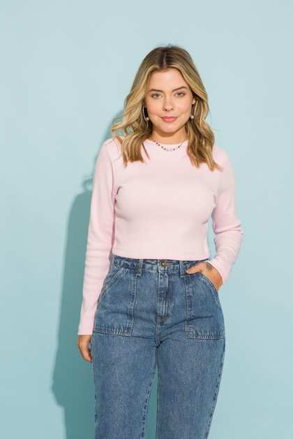 Calça Jeans Feminina Wide Leg Pink