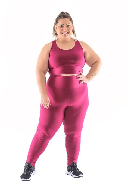 Calça Legging Básica Plus Size Marinho com Detalhe Pink BN FITNESS