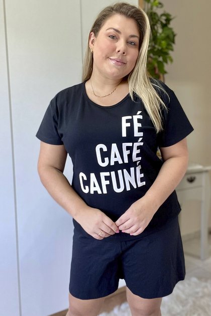Pijama Verão Feminino Plus Size De Algodão Fé Café Cafuné