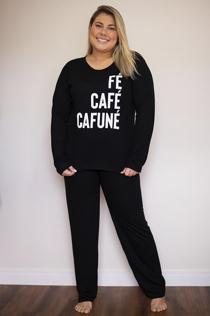 Pijama Inverno Feminino Plus Size De Algodão Fé Café Cafuné
