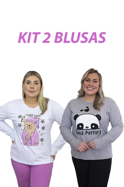 Kit 2 Blusas Pijama Plus Size BeBlast