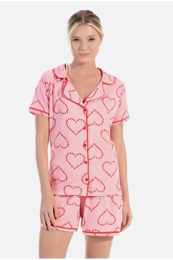 01 pijama feminino americano rosa coracao bela notte