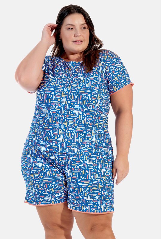 01 pijama feminino plus size azul bela notte