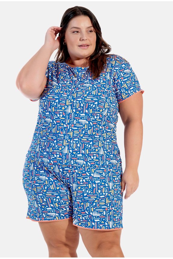 01 pijama feminino plus size azul bela notte