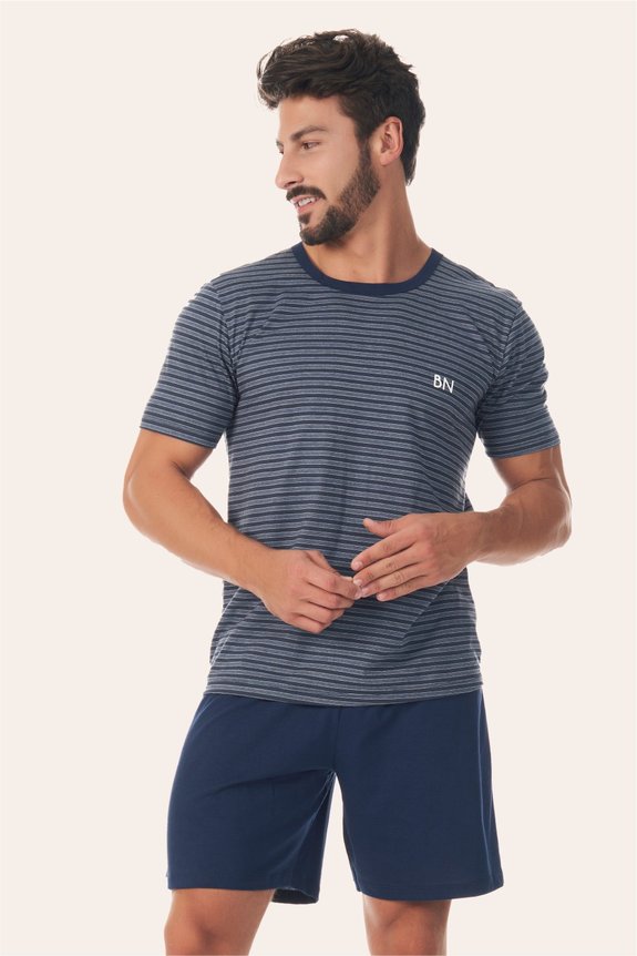 06 pijama masculino curto adulto listrado bela notte
