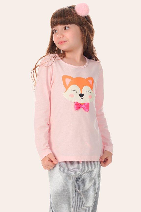 02 pijama infantil feminino rosa raposa bela notte