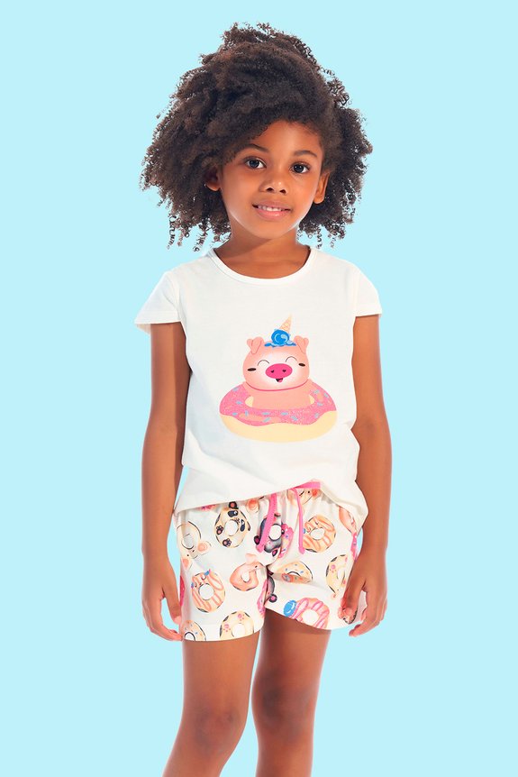 12 pijama feminino infantil donuts off white bela notte