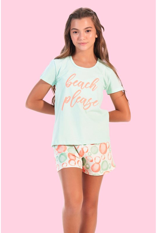 06 pijama short doll feminino juvenil beach please bela notte verde claro