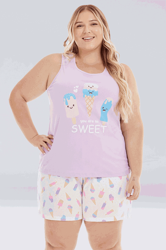 01 pijama feminino plus size regata sorvete bela notte