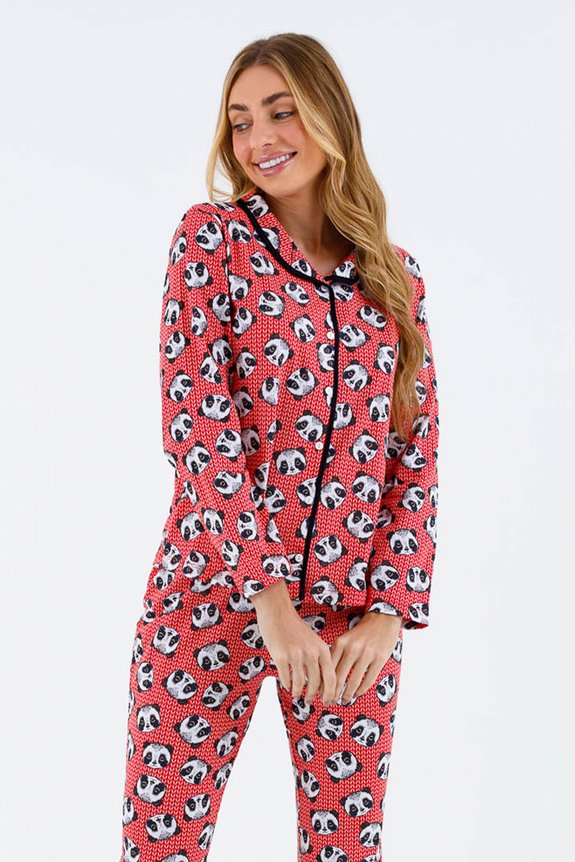 12 pijama americano feminino longo bela notte vermelho panda