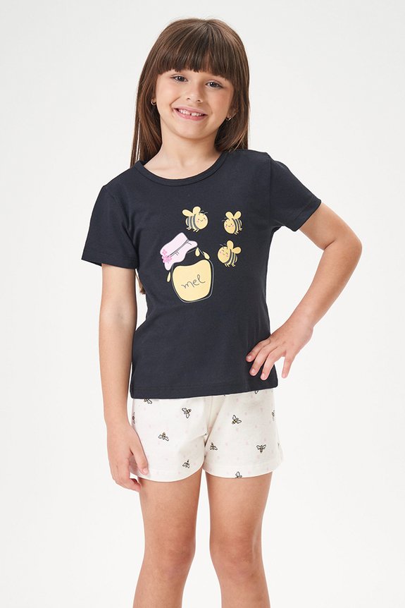 08 pijama infantil feminino divertido bela notte preto