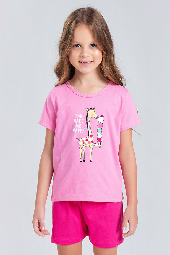 04 pijama infantil feminino divertido bela notte rosa girafa