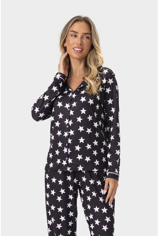 02 pijama feminino adulto americano longo stars bela notte