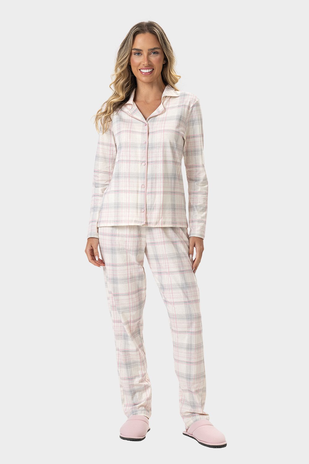 Pijama Feminino Adulto Americano Longo Xadrez - Bela Notte