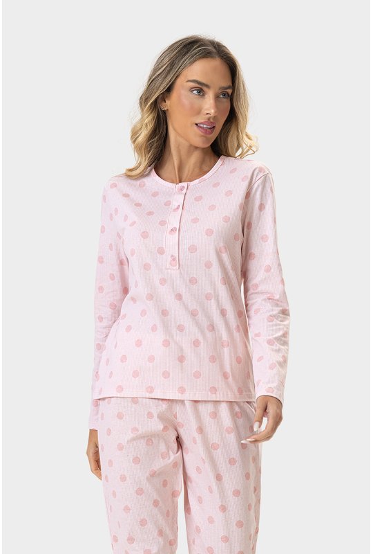 01 pijama feminino adulto longo poa bela notte