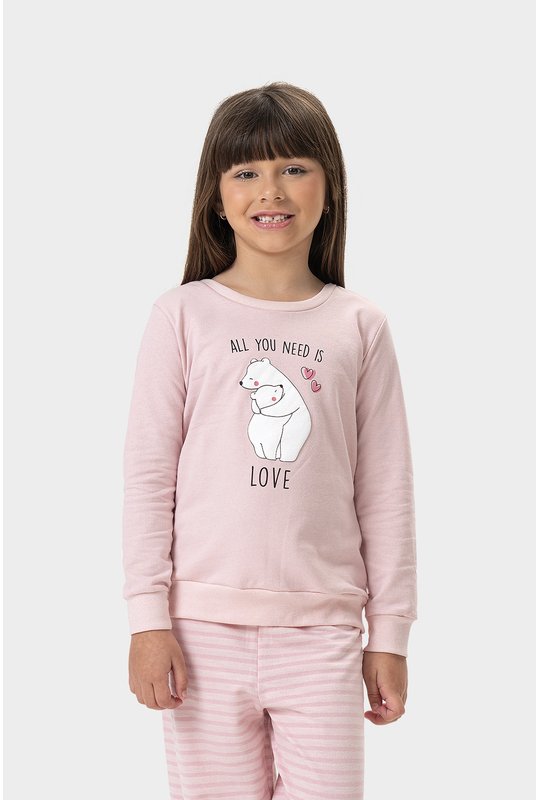 02 pijama feminino infantil longo love bear bela notte rosa