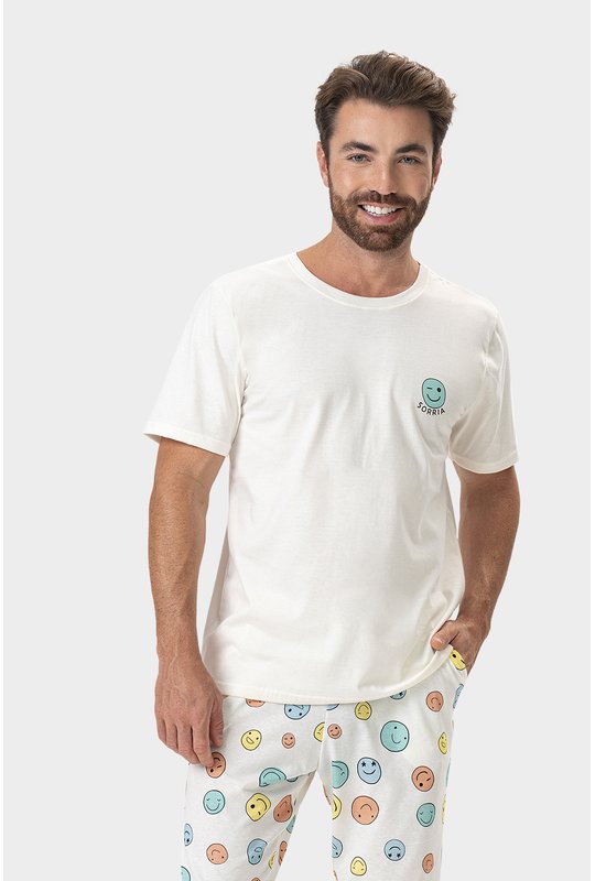02 pijama masculino adulto manga curta com calca sorriso bela notte