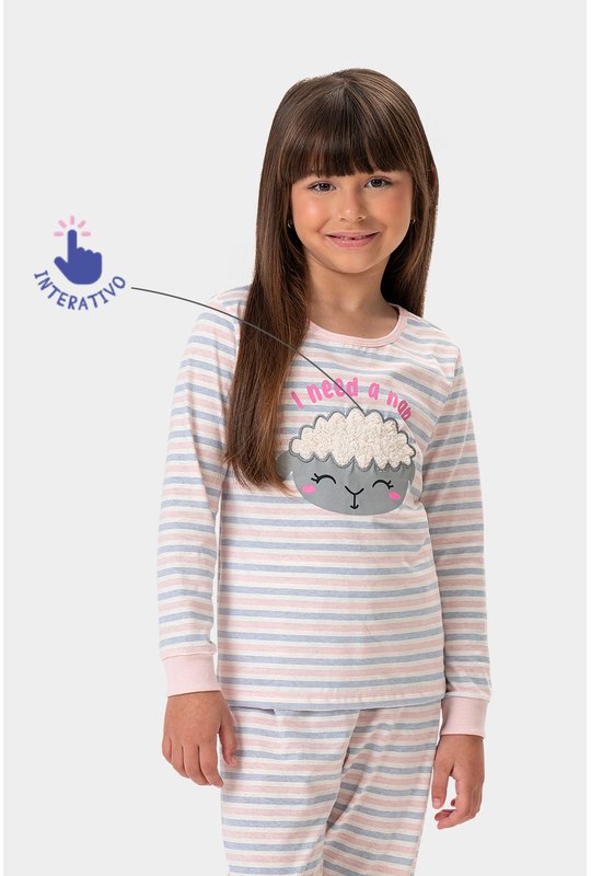 04 pijama feminino infantil manga longa ovelha bela notte