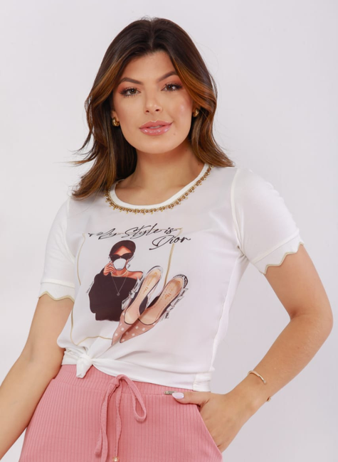 T-shirt Feminina em Pedraria Maria Dondoca - 54069 - modamix