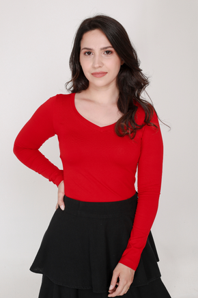 blusa vermelha de malha decote v manga longa twone 3
