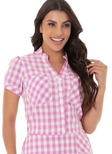 Blusa Lu Xadrez Rosa - F.Chic