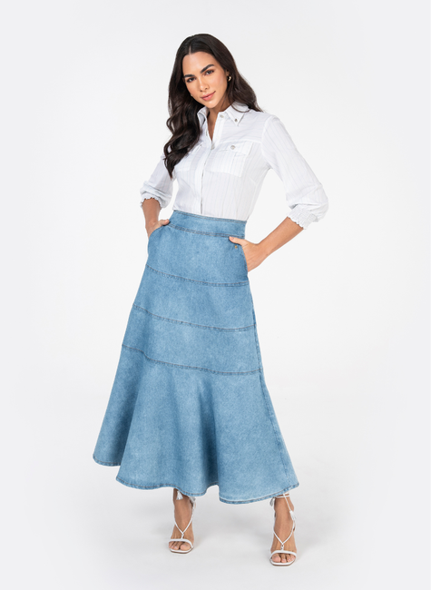 Saia Jeans com Recortes Via Tolentino