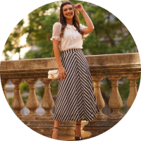 Saia midi evase listrada new arrivals