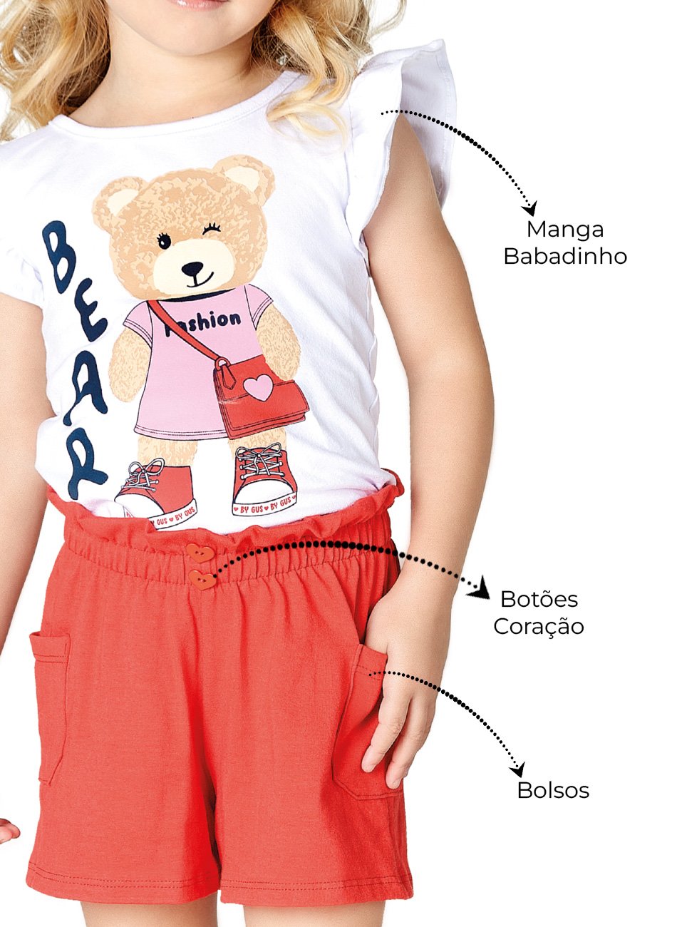 Conjunto Infantil Menina Blusa Cotton + Short Cotton - By Gus Branco