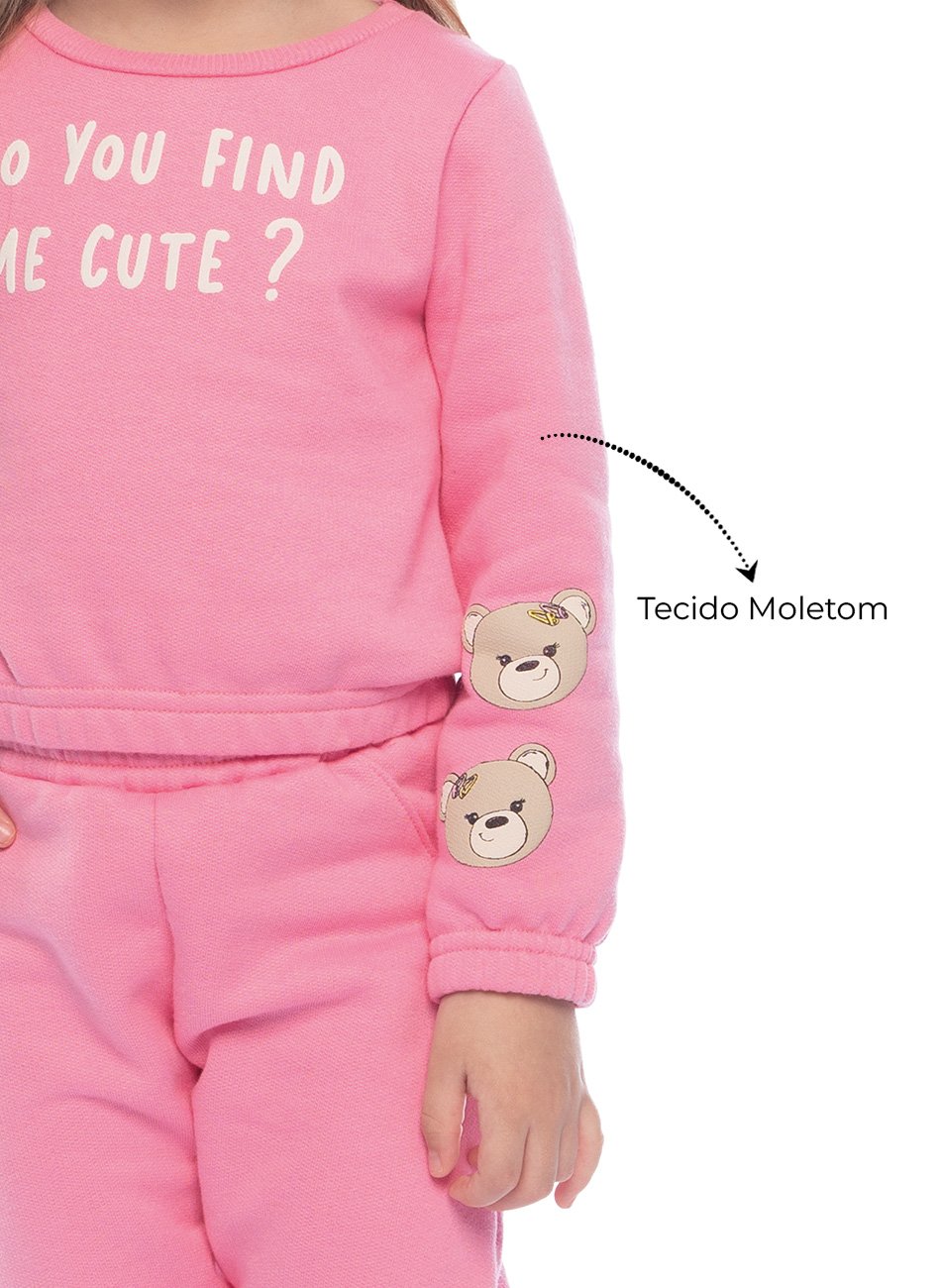 Conjunto Moletom Infantil Menina Cute Rosa