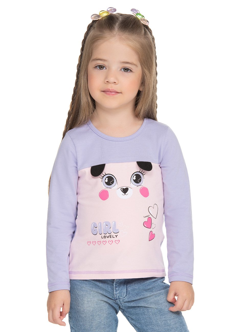 Blusa Manga Longa com Cirrê Estampa Love 5111 - Bicho Bagunça