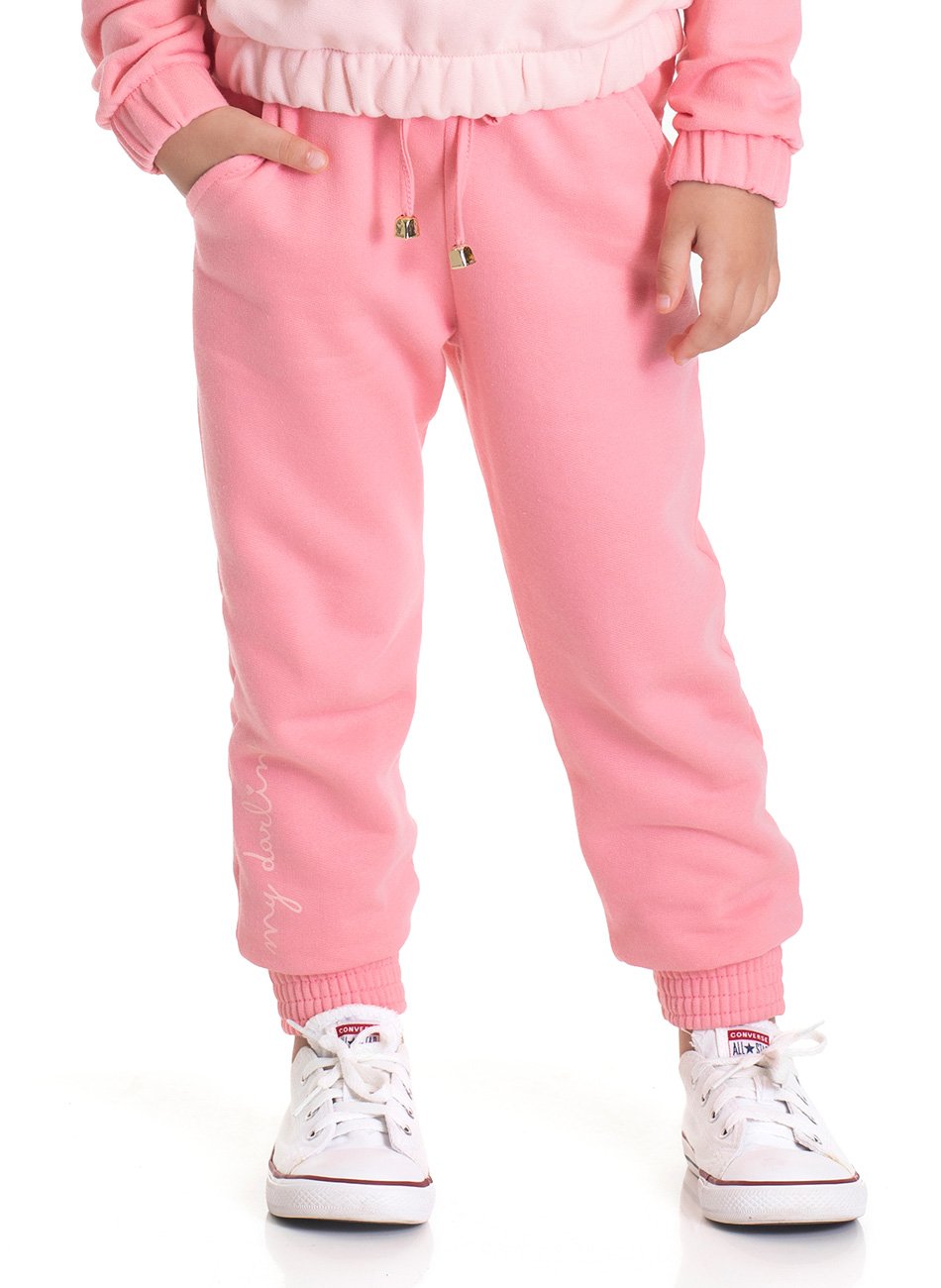 Calça Moletom Infantil Menina Jogger - TMX Rosa