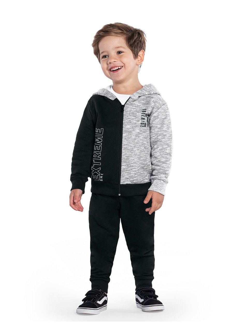 Conjunto Kyly Moletom Jaqueta e Calça Infantil Menino Cinza