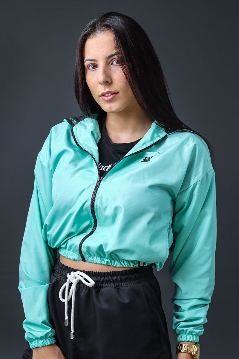 Corta vento cropped store feminina