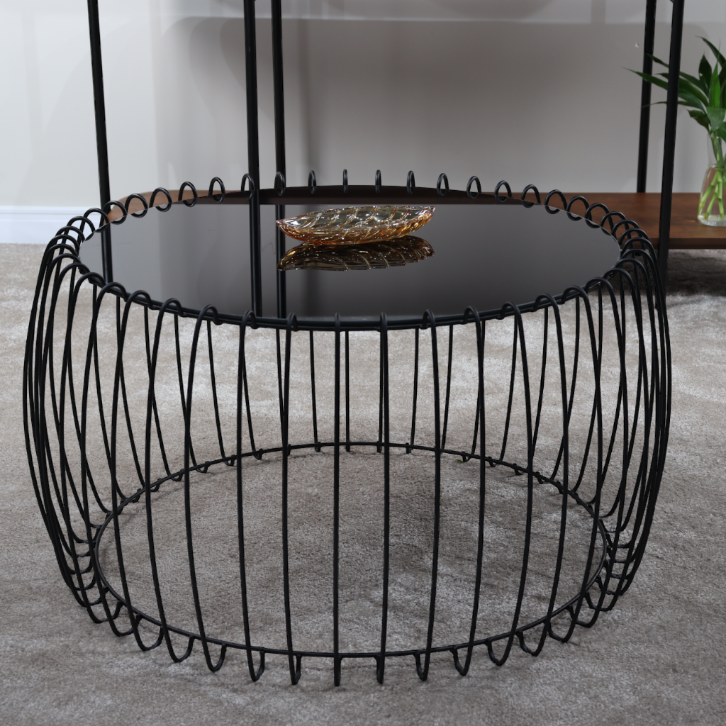Mesa De Centro Órion 77 cm Em Metal Preto E Vidro Preto