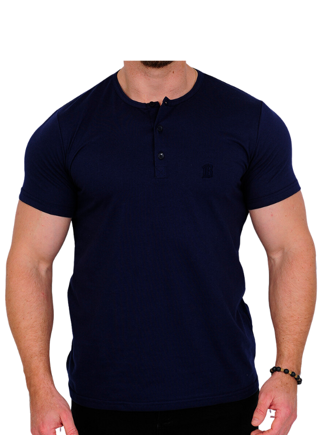 camisa henley azul gola portuguesa bluhen masculino masculina monterano