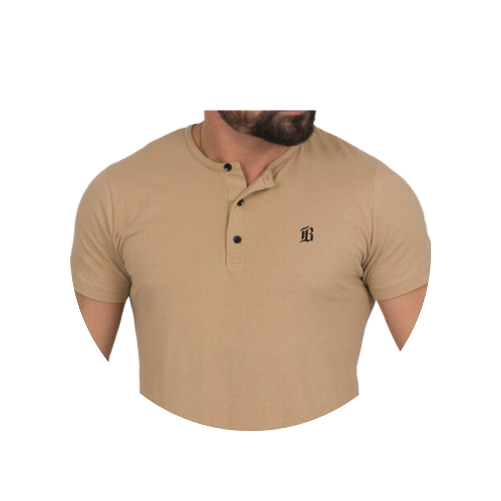 camiseta henley gola portuguesa bege caqui marrom social trabalho 7