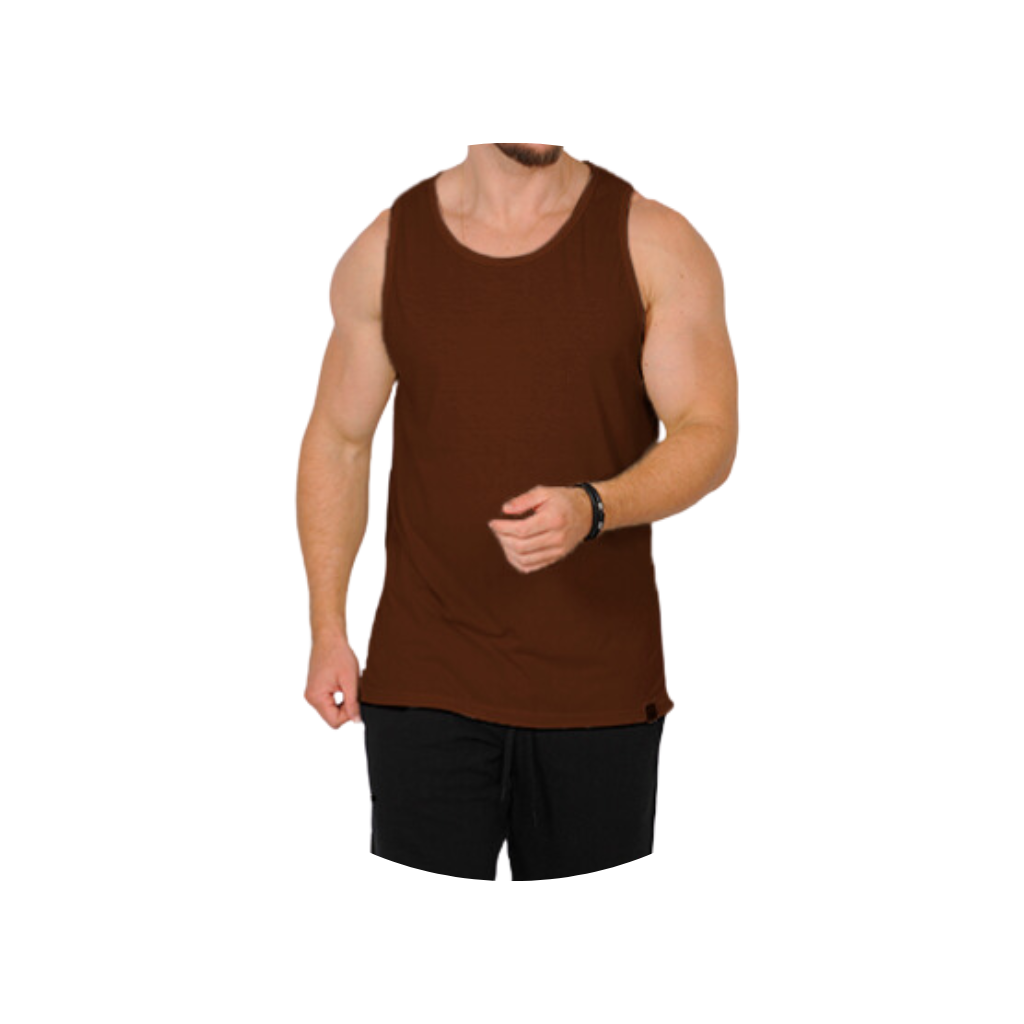 camiseta regata masculina tradicional praia treino academia bluhen marrom 3 4