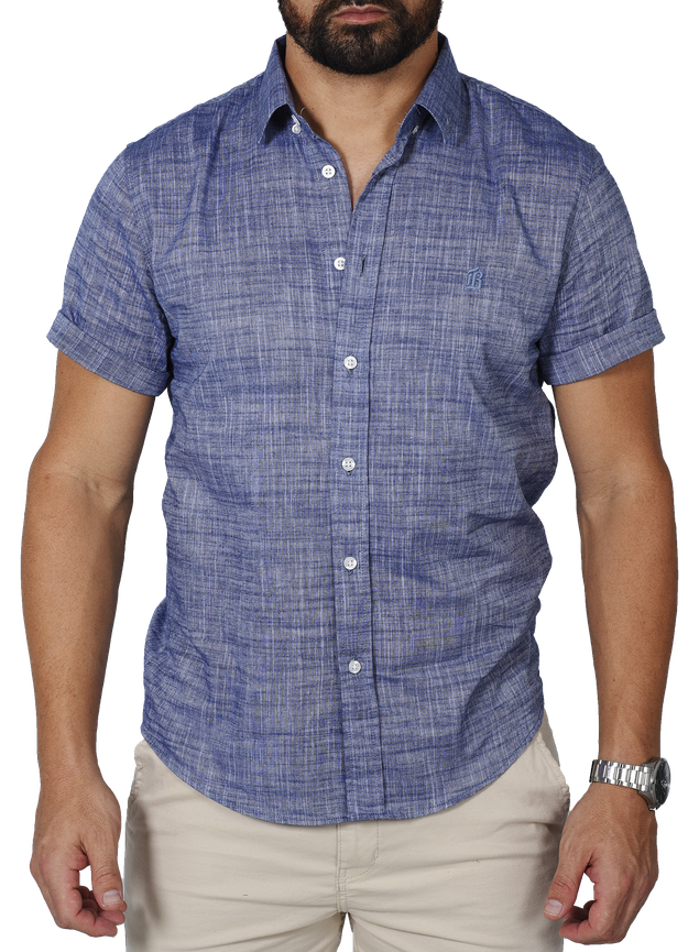 camisa slim curta azul jeans masculina kruger 2