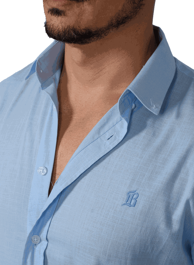 camisa alfaiataria social gola bluhen masculina verao praia azul claro 2