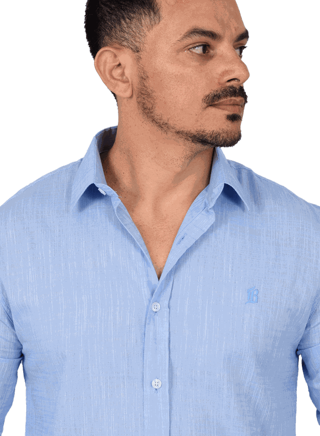 camisa casual masculina azul rajado verao bluhen 2