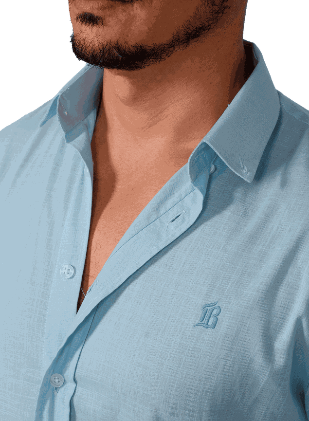 camisa slim masculina bluhen longa azul casual formal claro 2