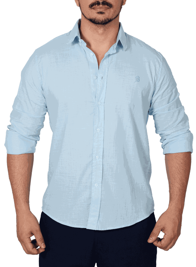 camisa slim masculina bluhen longa azul casual formal claro 1