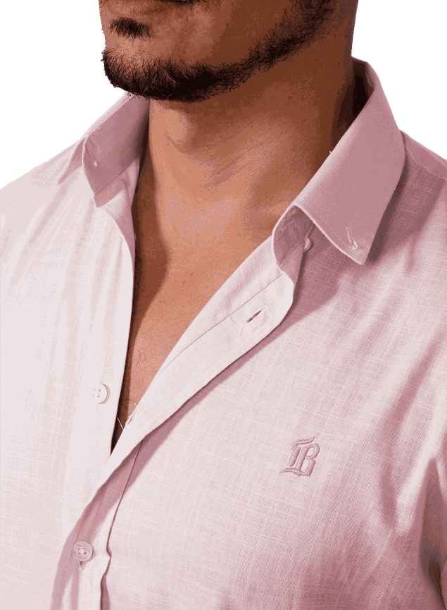 camisa slim masculina bluhen longa rosa claro casual formal 3