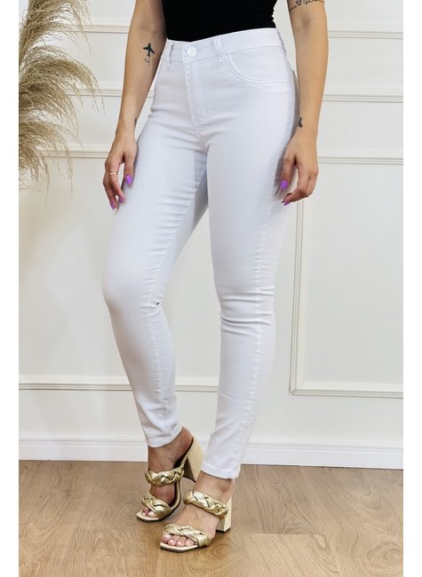 Calça Jeans Feminina One Lycra Premium Branca Cintura Alta