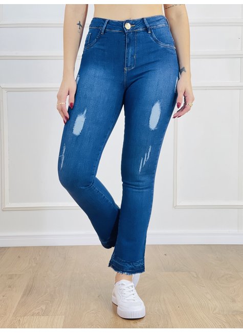 Calças Jeans Femininas Calças De Mulher Perfurada Cadeia Alta