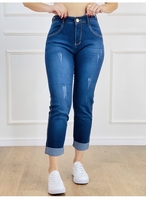 Calça Jeans Feminina Skinny Tecido Lavagem Escura Preto Cintura Alta