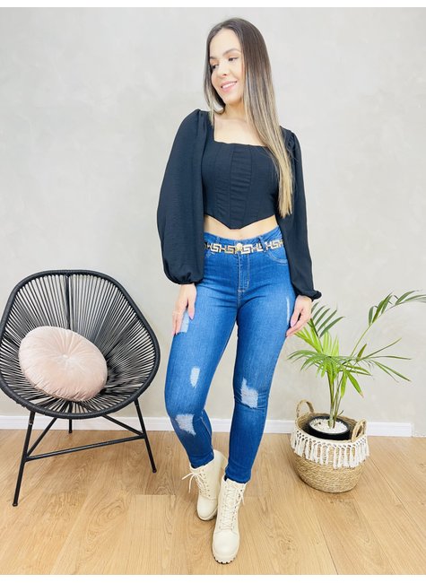 Calça Jeans Feminina Com Cinto Lycra Power Empina Bumbum Max Premium Jeans